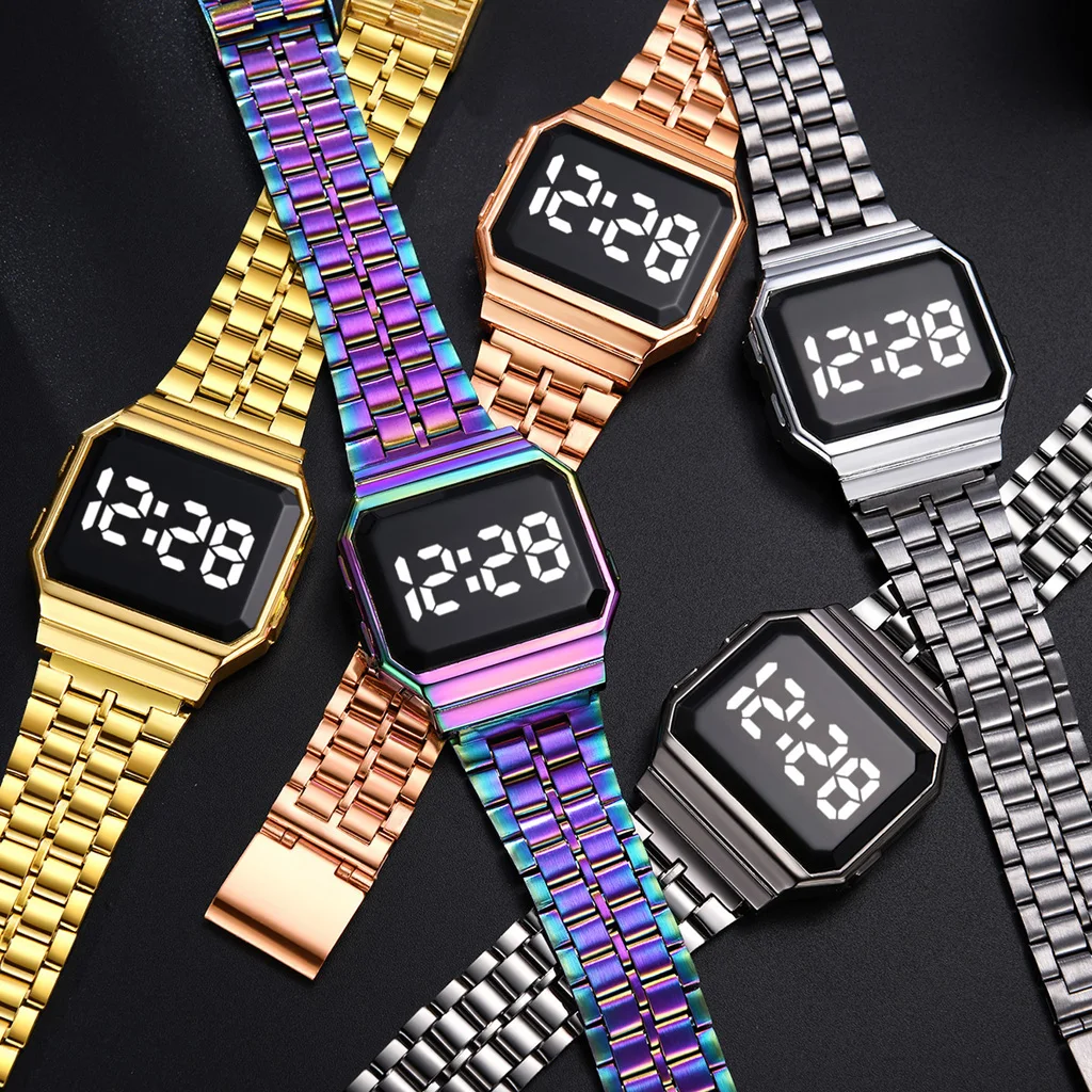 

Luxury Women's Alloy Led Watch Fashion Rose Gold Electronic Display Wristwatch Women Casual Couple Digital Watches Reloj Muje