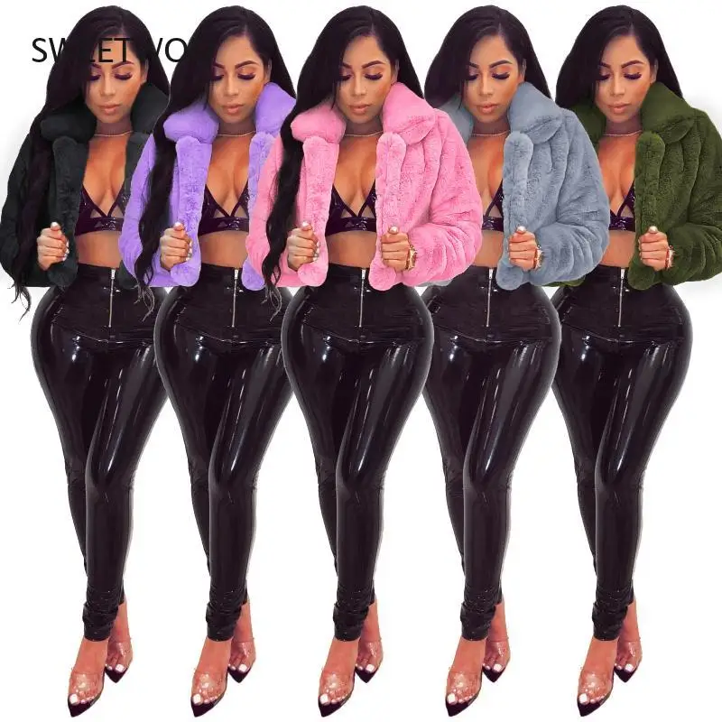 Fluffy Faux Fur Coat Winter Fashion Furry Cropped Teddy Bear Jackets Women Basic Solid Shaggy Cardigan Fashion Cardigan Plush