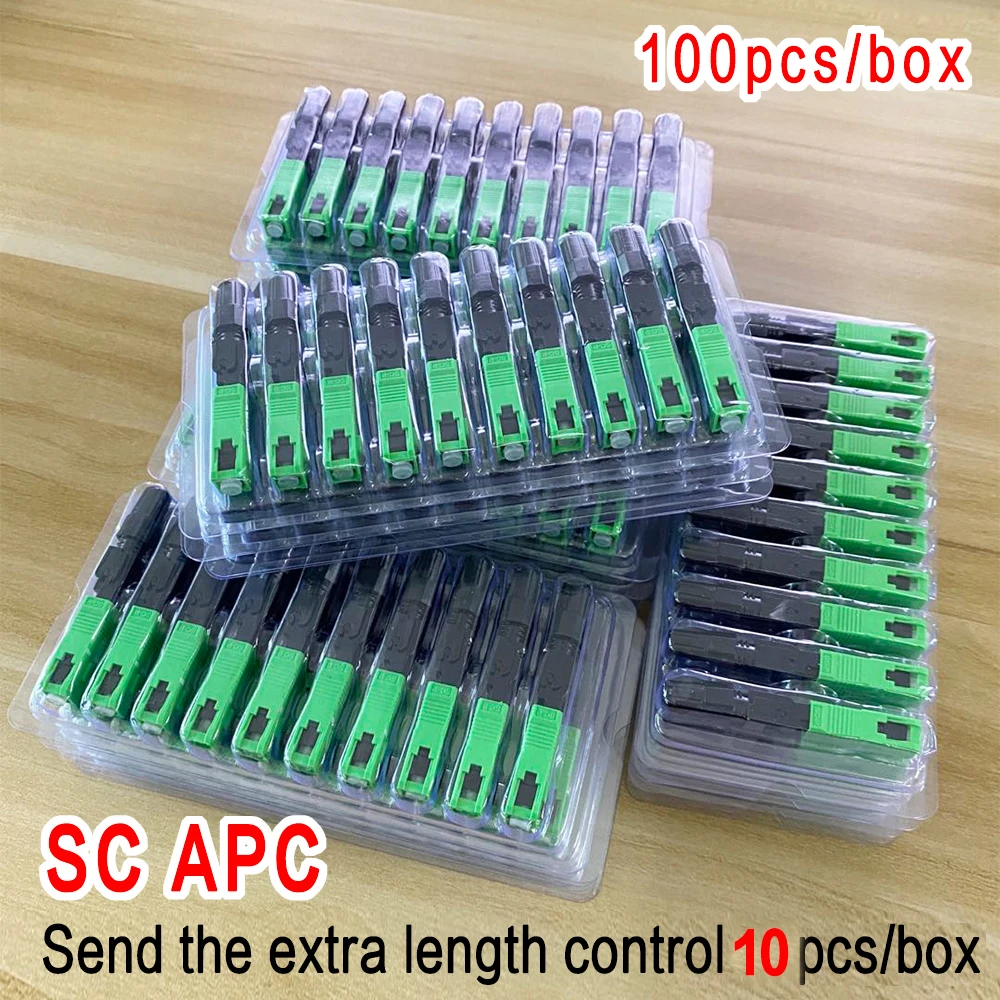 100PCS Embedded SC APC Fiber Optic Fast Connector FTTH Single Mode Fiber Optic SC Quick Connector  Adapter Field Assembly