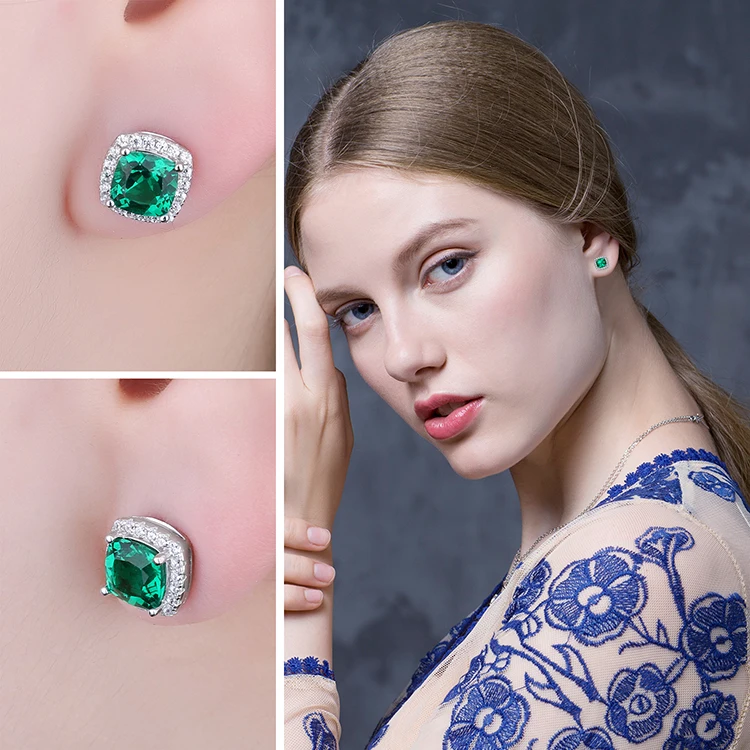 Jewelrypalace Подушки 2.1ct создания Изумрудный Halo Серьги-гвоздики Твердые стерлингового серебра 925 Новинка г. продвижение