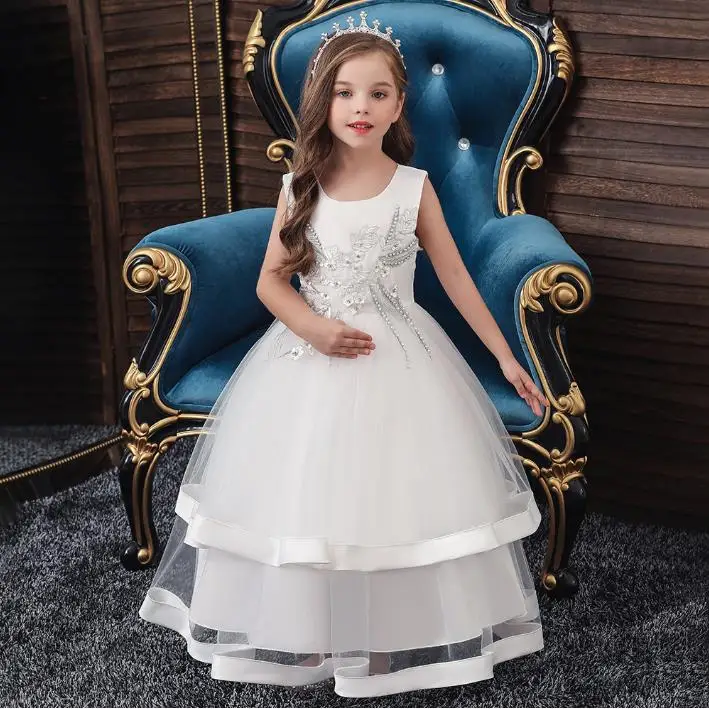 Детские платья белого и розового цветов кружевное платье с фатиновой юбкой