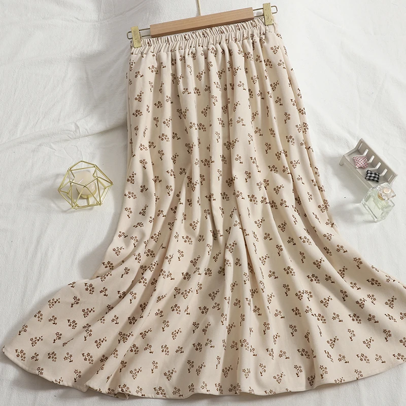 

Эластичная юбка с завышенной талией и длинная трапециевидная юбка в Корейском стиле с цветочным принтом осень 2022 облегающая юбка Джокер дл...