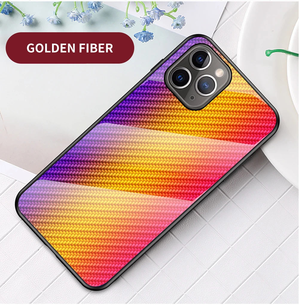 Чехол из закаленного стекла для iPhone 11 Pro Max X 8 7, ударопрочный жесткий гибридный защитный чехол для iPhone, модный градиентный карбоновый чехол