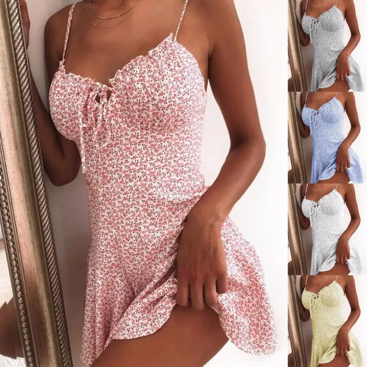 

Summer Slip Dress Sexy Strapless Lace Up Tunic Club Party Mini Dresses Elegant Women Floral Printed Vestidos Plus Size S-5XL