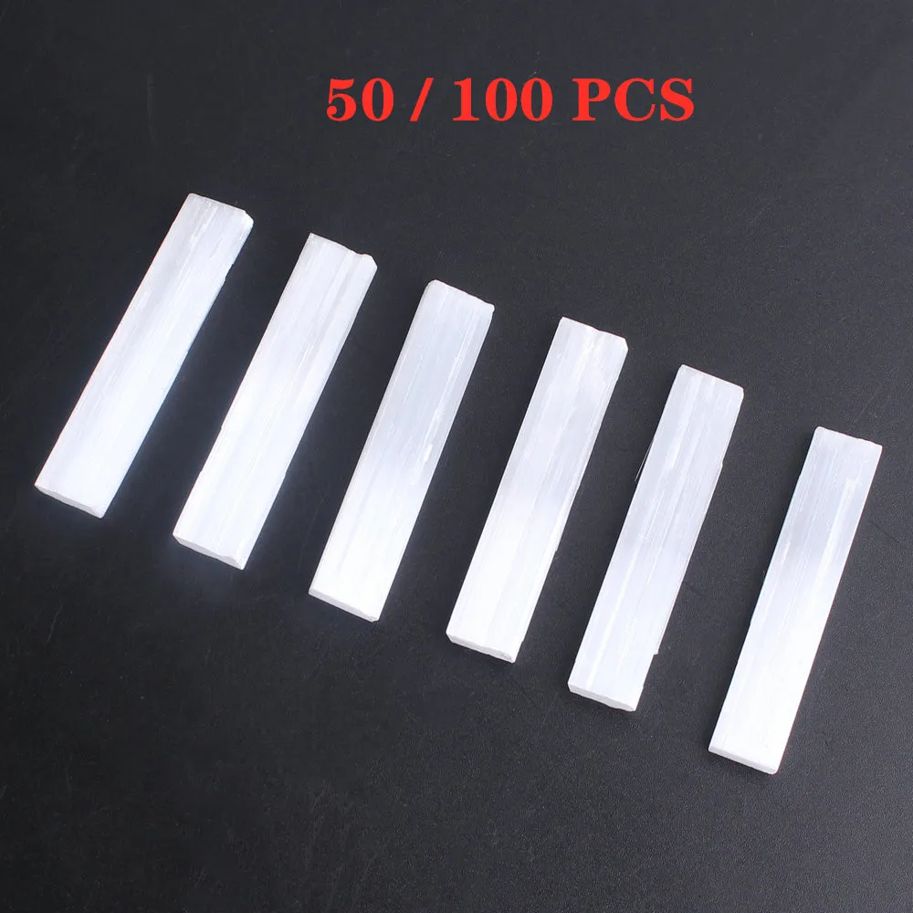 

100pcs Natural White Selenite Rough Sticks Mineral Specimen Heraling Crystal Wand Irregular Shape Pendant Making Stone