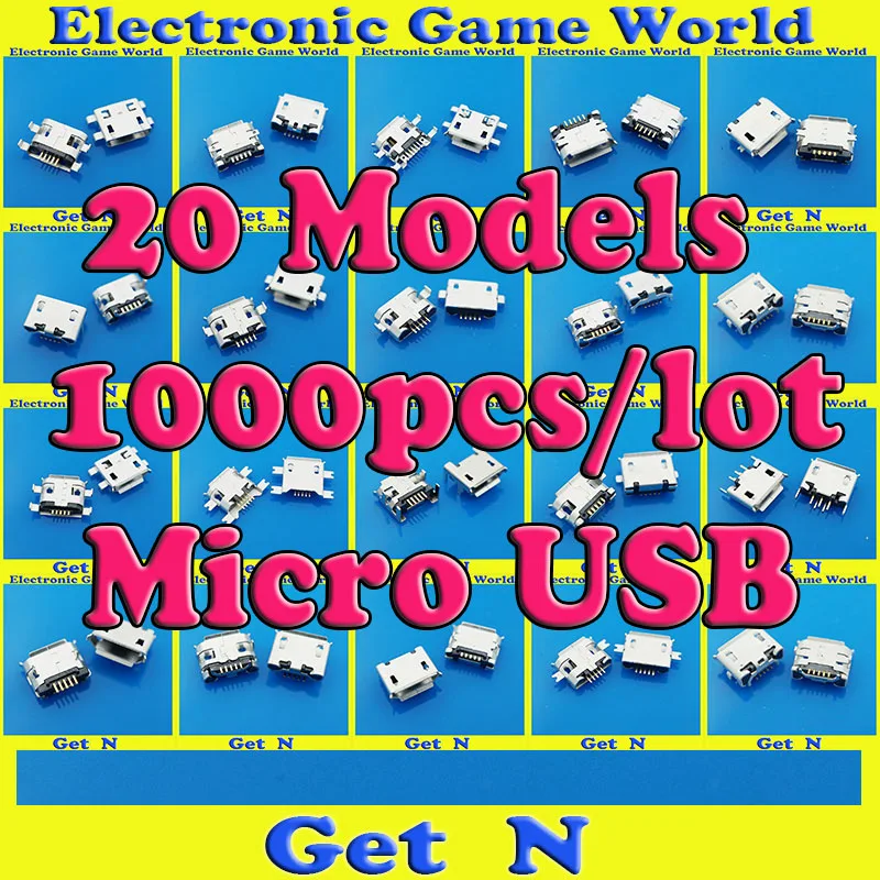 

20Models 1000pcs Commun Micro USB Jacks Connectors Tail Charging Port for ZTE Lenovo Huawei Mobile Phone