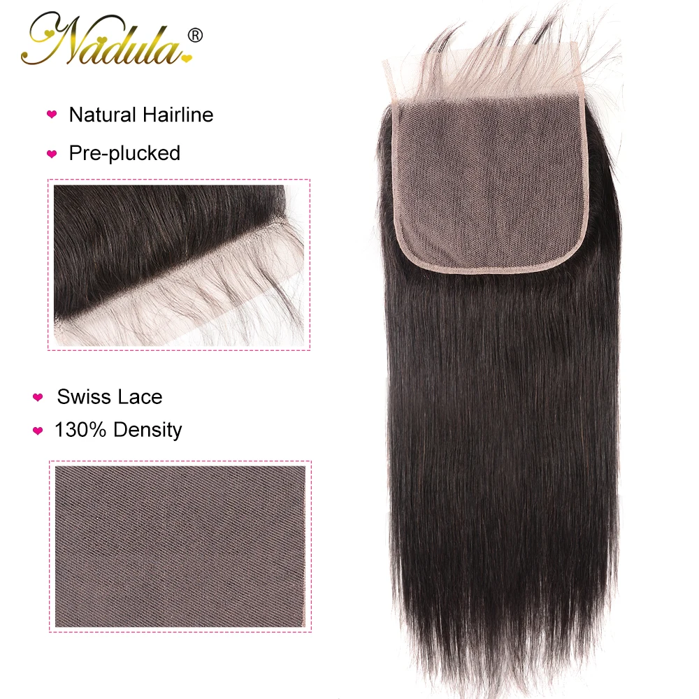 Nadula Hair 7x7 синтетическое закрытие шнурка прямые человеческие волосы с Детские волосы швейцарское кружево Средний Коричневый Бразильские Волосы Закрытие 10-18 дюймов