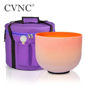 CVNC 8 Inch Frosted Rainbow Quartz Crystal Singing Bowls 432Hz or 440Hz D Note Navel Chakra with 1pc Carry Bag for Meditation