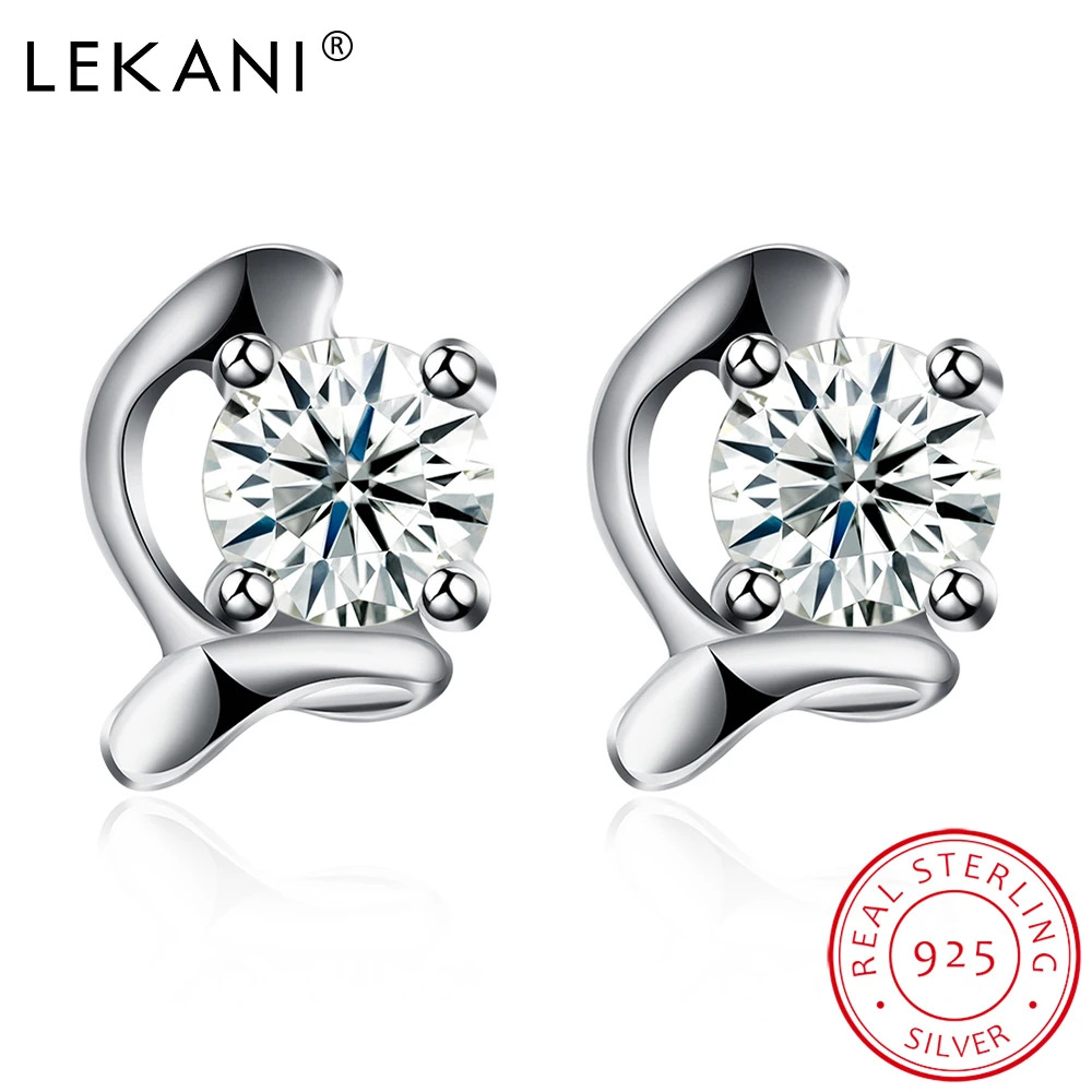 

LEKANI Stud Earring Genuine 925 Sterling Silver Personality Creative Irregular Round Cubic Zircon Earrings For Women Jewelry