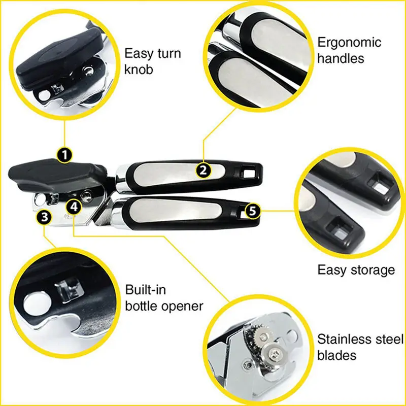 

World's Best Safe And Efficient Can Opener Professional Ergonomic Multi Function Easy To Use Tin Opener Side Cut Manual Can Open