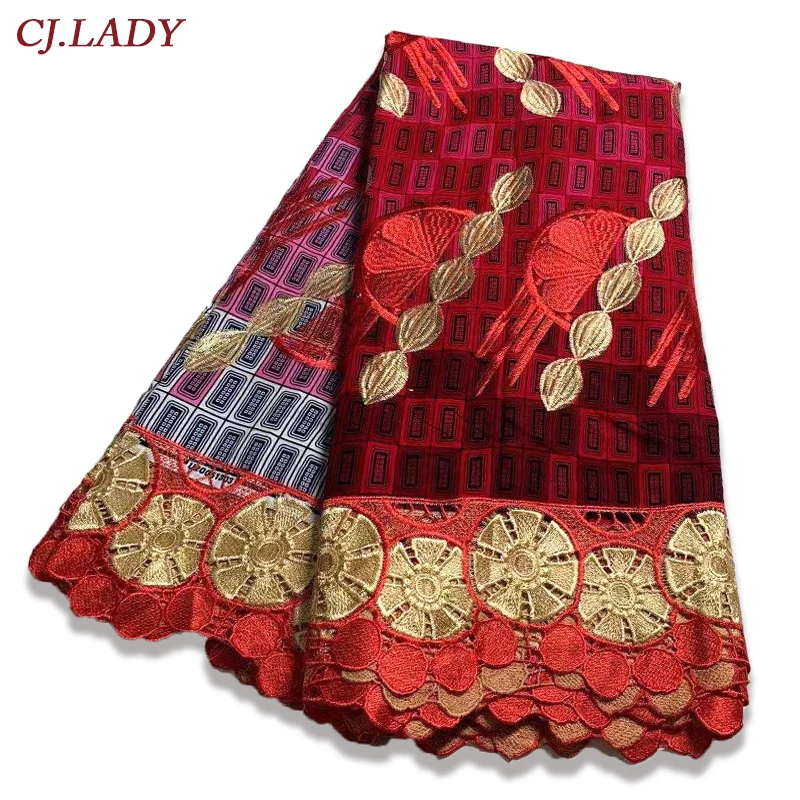 

Nice Embroidery Real Batik African Cotton Wax Fabric Nigerian Ankara Jacquard Print Cloth With Cord Lace Sewing Party Dress A02