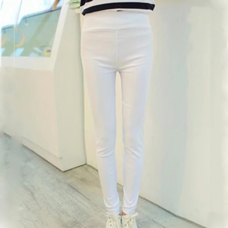 

High Waist Women's Leggings White Black Stretch Trousers For Women Spring Autumn Breathable Solid Skinny Pants Female Plus Size