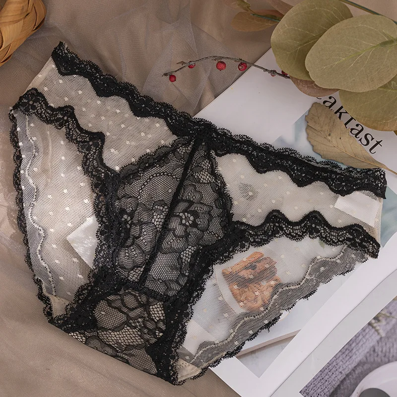 

Explosive Japanese ice silk seamless panties ladies mesh lace sexy hollow cotton low-waist triangle panties