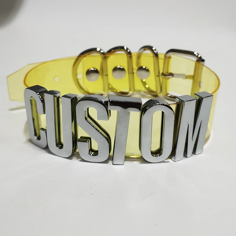 Yellow PVC Ручной работы на заказ письмо чокер голографическая из искусственной кожи лазерное слово воротник Связывание чокер косплей ожерелье - Окраска металла: Yellow PVC