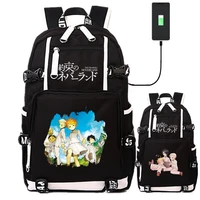 anime the promised neverland usb backpack book bags laptop students school travel girls boys usb port rucksack mochila gift