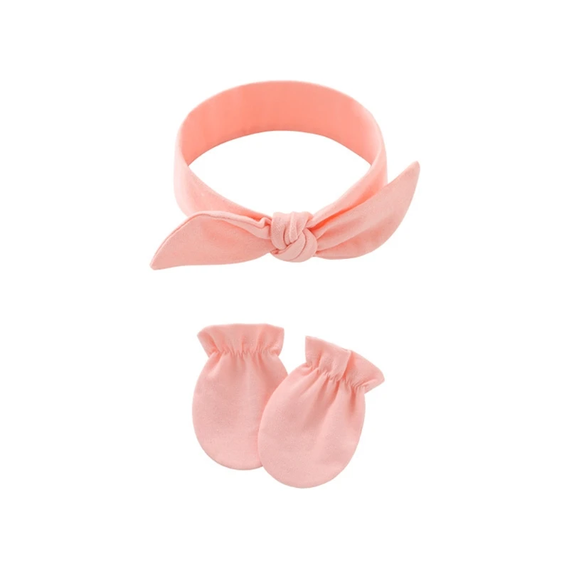 

Baby Anti-scratching Gloves Bow Headband Set Newborn Mittens Hair Band Headwear Kit Infants Shower Gifts