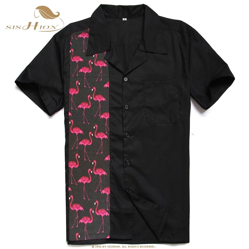 ST110flamingo4R SISHION L-2XL размера плюс Мужская рубашка ST110 короткий рукав черный красный рокабилли Хлопок повседневные боулинг рубашки для мужчин camisa masculina - Цвет: ST110flamingo4R