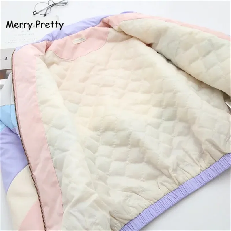 Цветные женские пальто Merry Pretty Makaron Утепленная зимняя куртка в стиле пэчворк с
