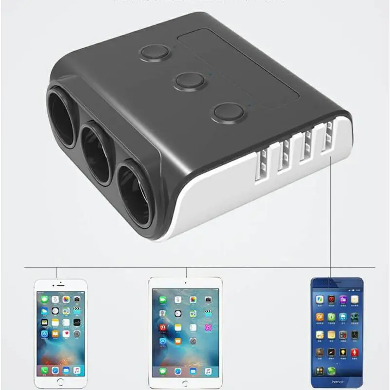 

Car Cigarette Lighter Splitter LED Voltmeter 4 USB Charger for Cellphone DVR GPS
