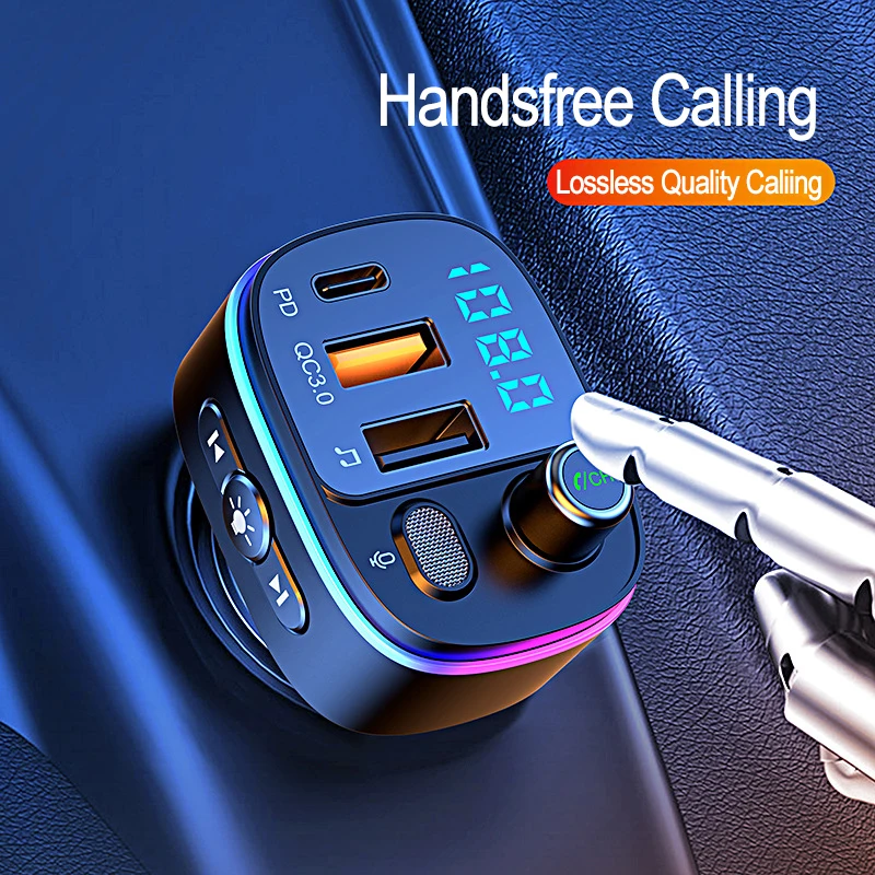 jinserta car bluetooth5 0 fm transmitter type c and qc3 0 dual usb charger 7 color atmosphere light mp3 player lossless music free global shipping