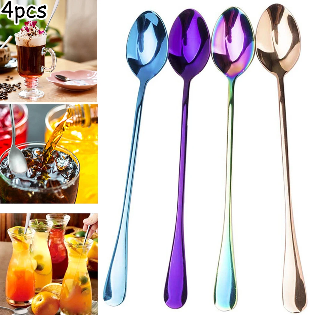 

4Pcs/Set Stainless Steel Spoons Iridescent Rainbow Color Coffee Tea Stir Spoon For Milkshake Drinks Ice Cream Dessert Spoons