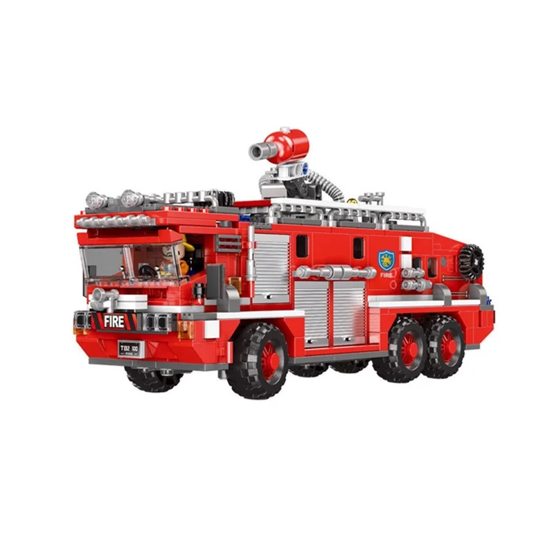 

City Fire Truck Rescue Vehicle The Aerial Ladder Set Building Blocks Bricks Toys Car Model Birthday Christmas Gifts For Children