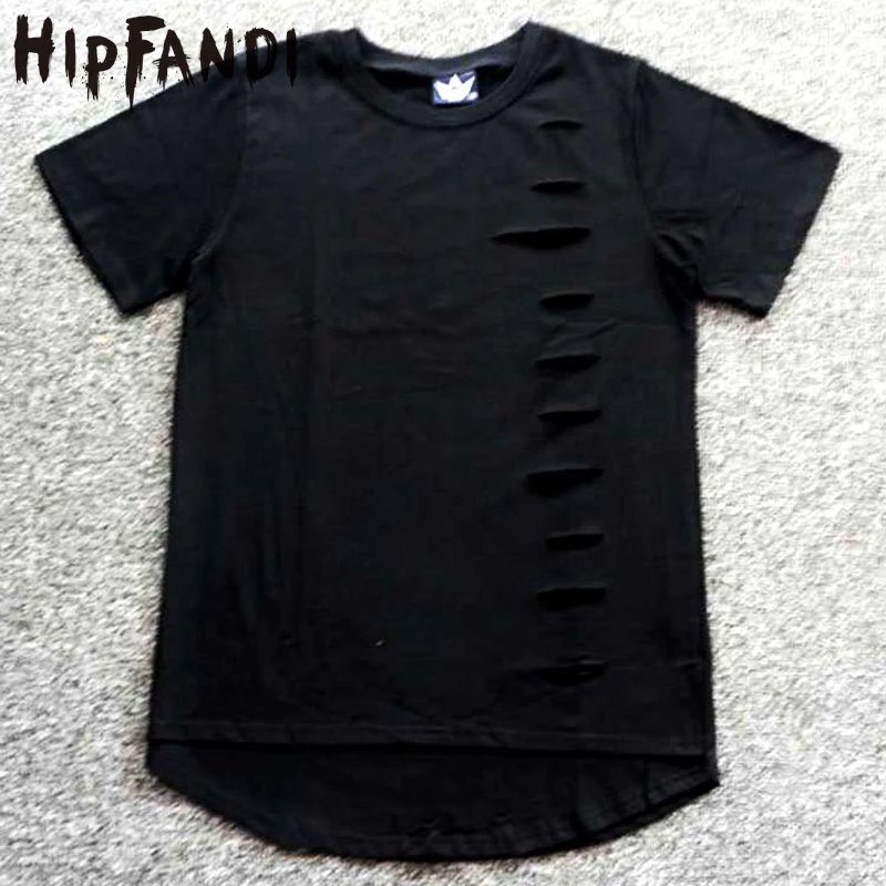 

HIPFANDI 2020 New Arrival Men Ripped Destroy T-Shirt Gd Kanye West Summer Solid Hole Cotton Tops Hip Hop Rap Tyga T Shirt