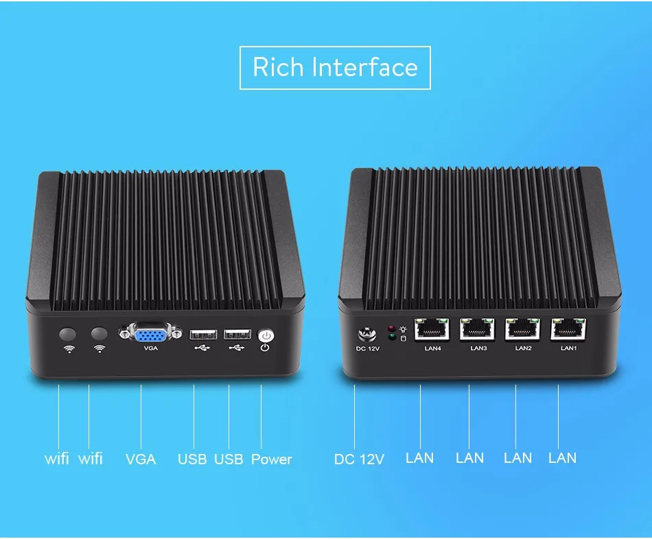 Pfsense мини ПК intel Celeron J1900 VGA часы собака брандмауэр промышленный безвентиляторный мини ПК 4* RJ45 1000 Мбит/с мульти LAN