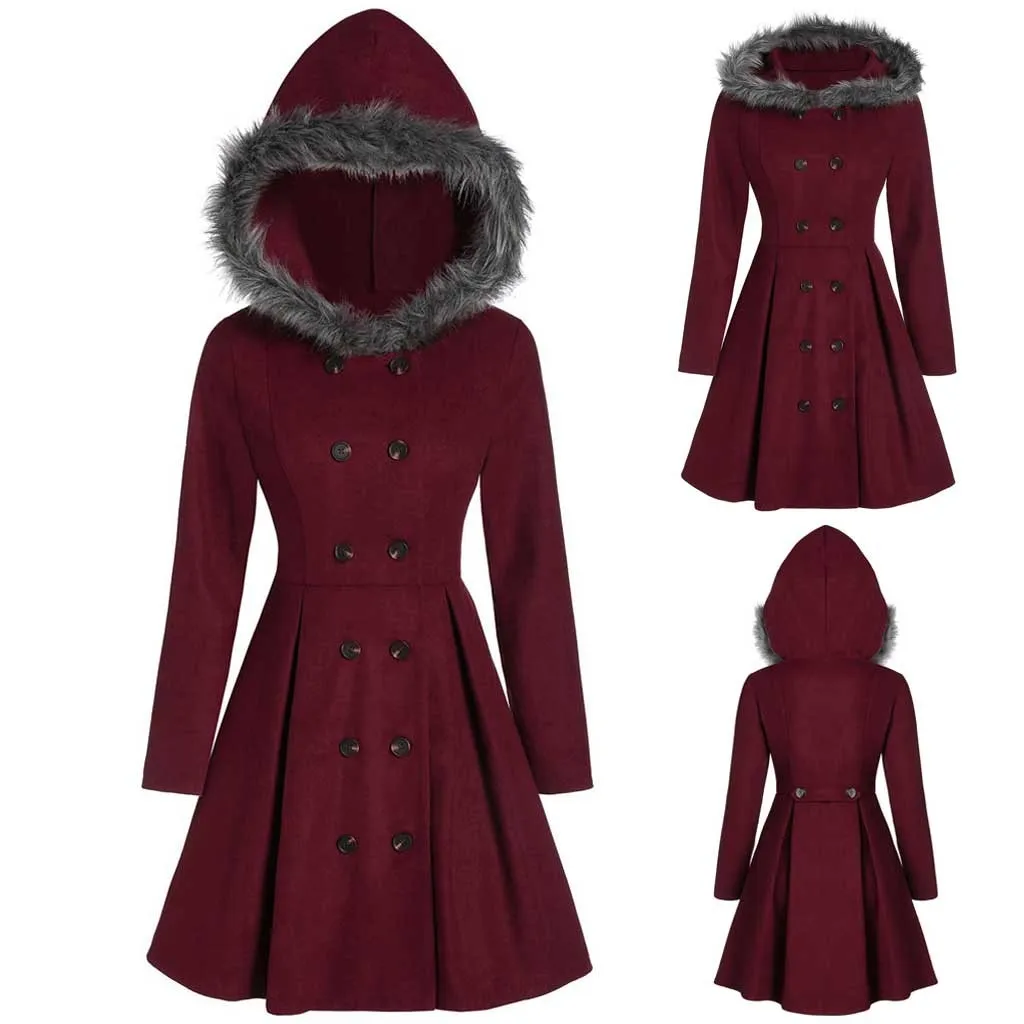 SAGACE Women Fashion Plus Size Double Breasted Fur Hooded Long Coat Full Cotton Pencil keep warm Korean Jacket Casual CoatOct 15