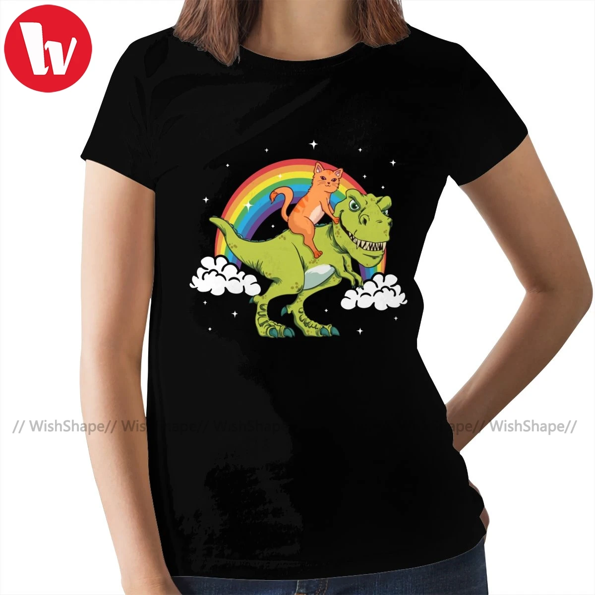 Футболка с динозавром футболка верхом на Коте подарок большая черная женская |