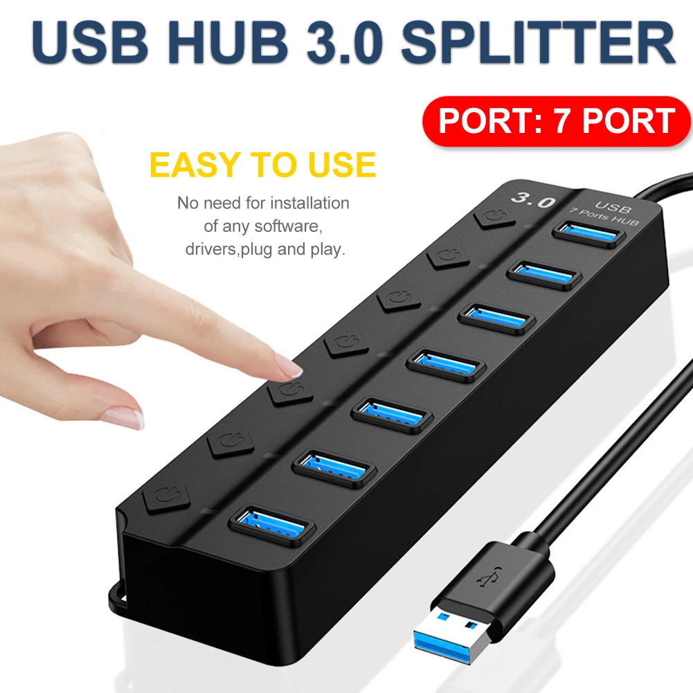 

7 Порты usb-хаб с индивидуальным переключателем USB 3,0 разветвитель портативных ПК адаптер конвертер передачи данных 5 Гбит/с разъем Портативны...