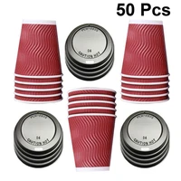 50pcs disposable double layer coffee cups insulation takeaway threaded paper cup hot drinking with lid party supplies