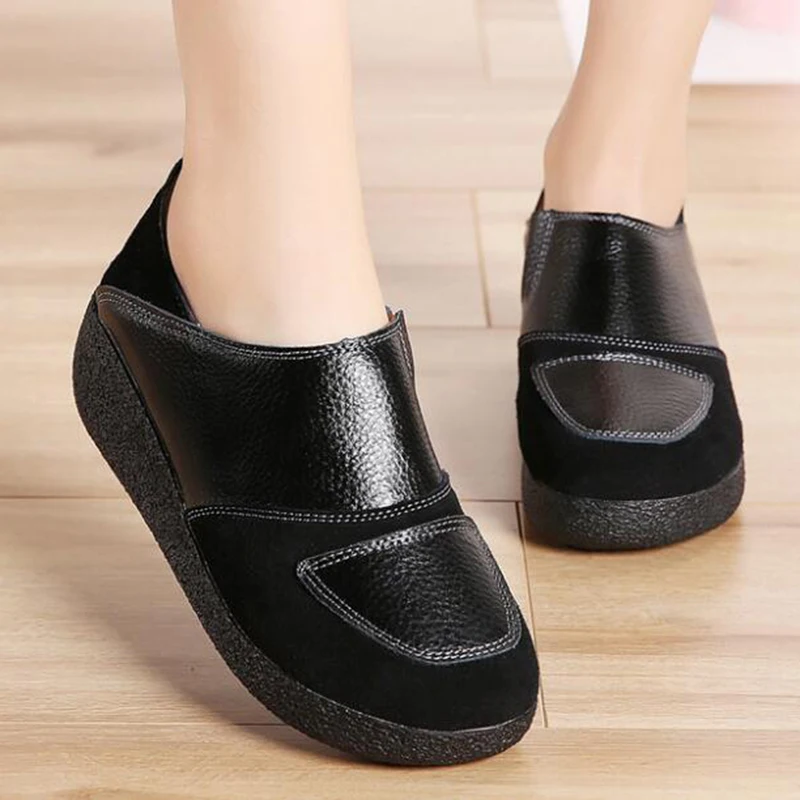 

New British style Flats Women Shoes Genuine Leather Shoes Women Loafers Comfort Mother shoes Color Matching Ladies Shoes y718
