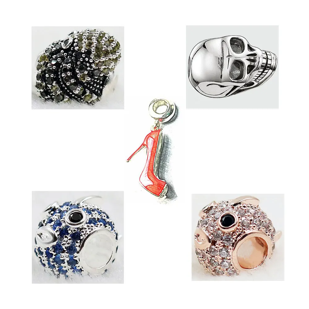

Skull Octopus Puffer Fish Red Heels Shoes Beads Charms for Jewelry Making 925 Sterling Silver Bracelet DIY Accessories Women Men