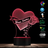 loving heart with rose personalize name 3d effect optical illusion table lamp custom name led night light valentine gift for her