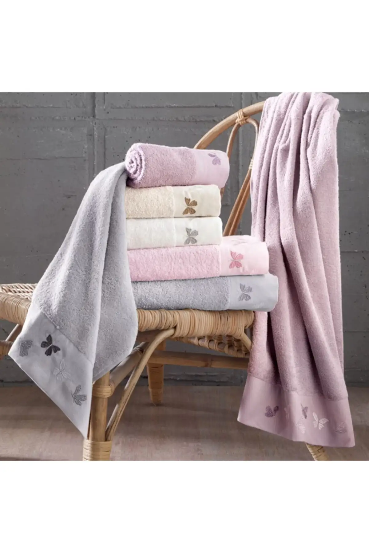 

Premium Lavin Butterfly Embroidery 100% High Quality 90x150 cm 6 Piece Beach Towel Bath Towel Set, sport, Sauna, Spa