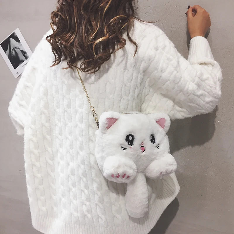 

Plush Chains Crossbody Bags For Women's 2021 Winter New Cartoon Doll Cute Girls Shoulder Messenger Bag Purse