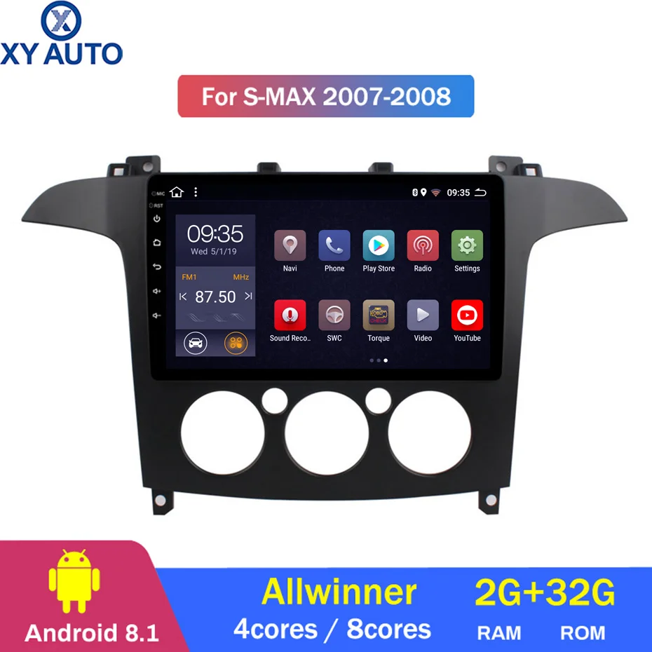 9 дюймов 2.5D IPS HD Мульти сенсорный экран Android8.1 2G RAM 32G ROM NAVI для Ford S Max 2007 2008 MC с Bluetooth USB