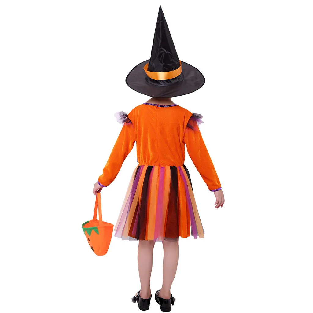girl winter dress Toddler girls long sleeve Kids Baby Girl Halloween Pumpkin Tulle Dress+Cap+Bags Outfits Autumn Costume | Детская