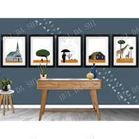 5 beautiful panel prints house print unique illustrations ideal gift art decor abstract wall hanging