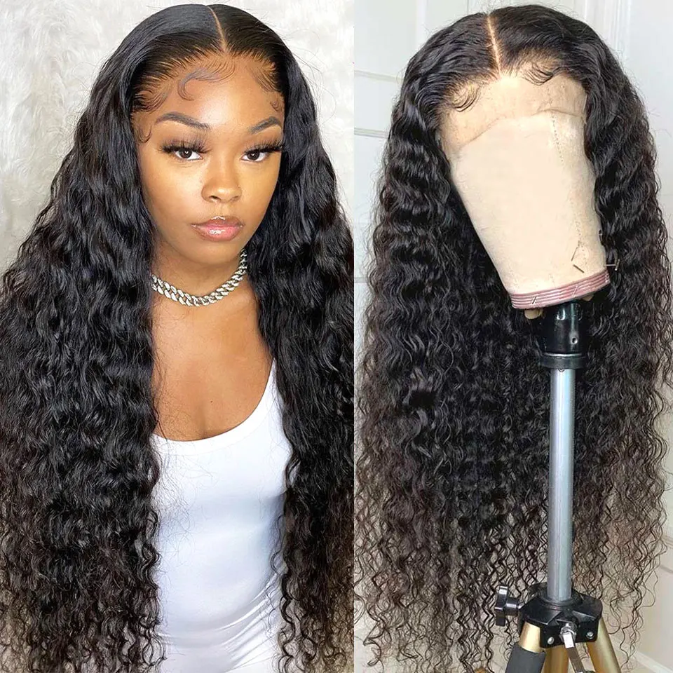 

Long Deep Wave Wig 28 Inch Curly Human Hair Wig T Part Transparent Lace Wigs Brazilian Deep Curly Human Hair Lace Wigs For Women