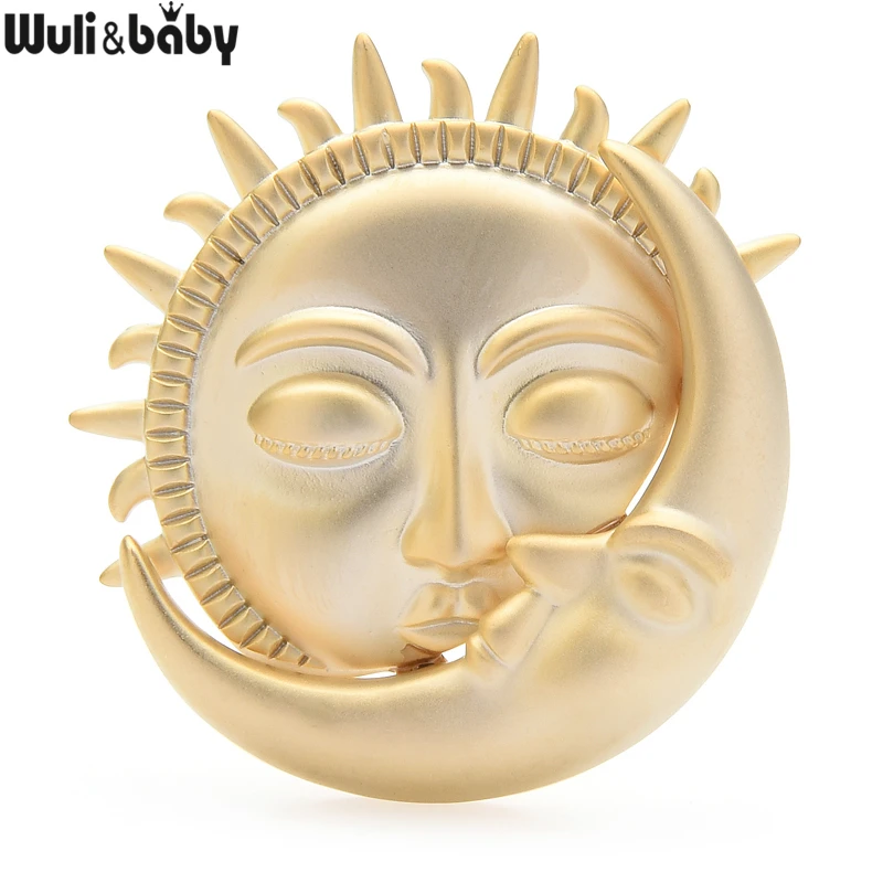 Wuli&baby Sun Kiss Moon Brooches Women Unisex 2-color Cute Planets Lover Office Party Brooch Pins Gifts