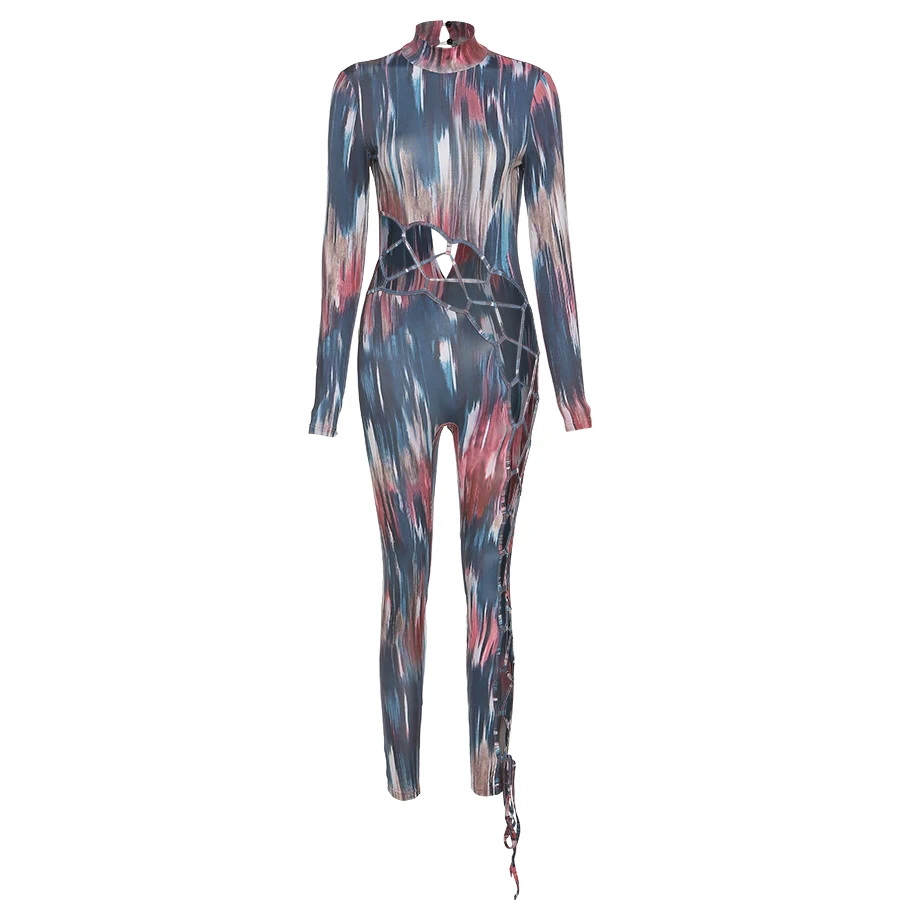 

Yiallen Women Sexy Jumpsuits Long Sleeve Bodycon Bandage Hollow Out One Piece Elastic Club Streetwear Rompers Outfit Autumn 2021