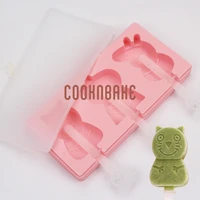 cooknbake cat silicone popsicle mold 3 cavity pig ice cream tray with lid stick homemade ice pop mould for kids ice pop tool