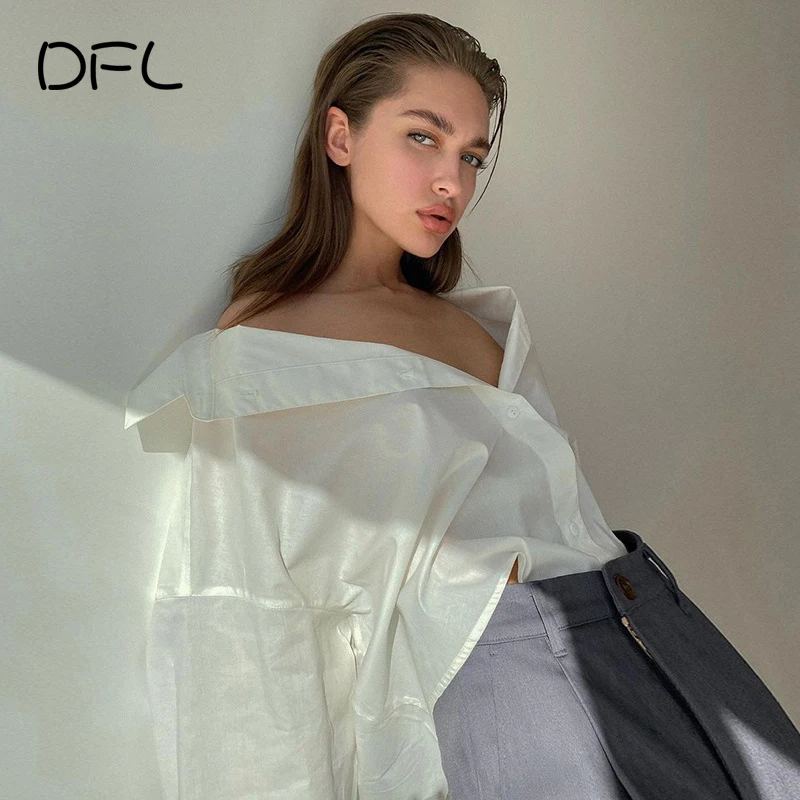 

DFLlifes Асимметричная женская рубашка с длинным рукавом, сексуальная клубная одежда, однотонная красочная Весенняя мода 2022, женские блузки, женская одежда, топы