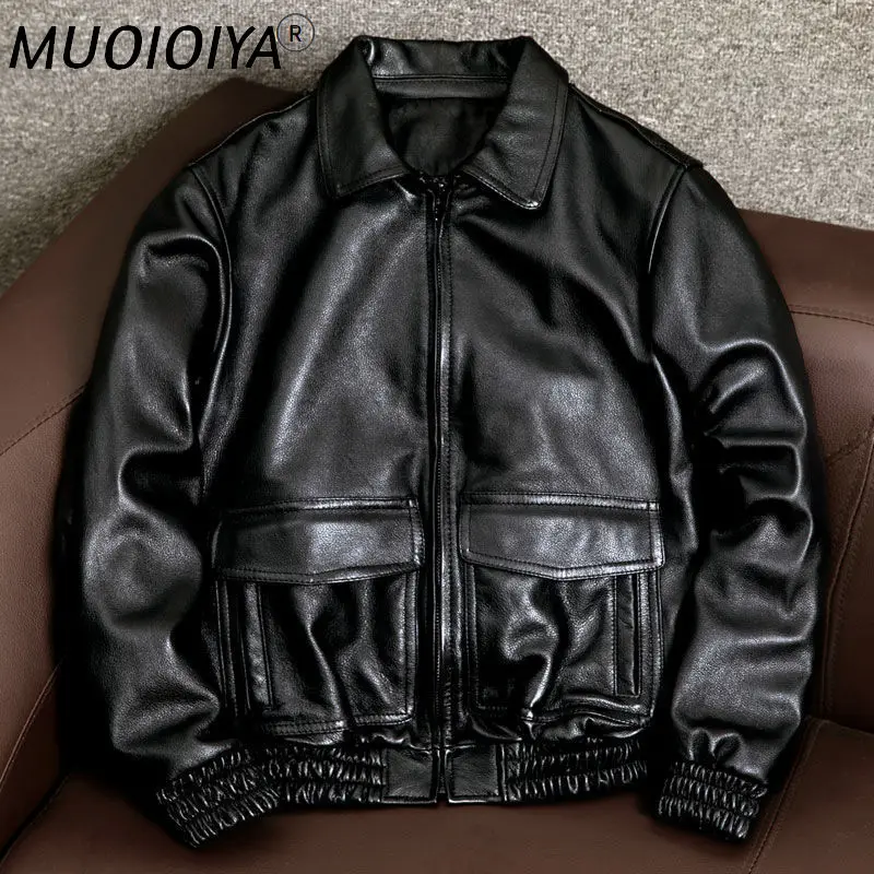 

2021 New Fashion Autumn Winter Men Jacket Plus Size S-5xl Cow Leather Jackets Male Long Sleeves Coat Motorcycle Outwear W71