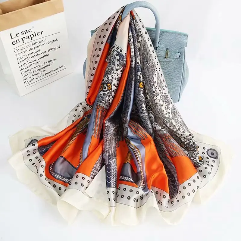 

2021 Luxury Brand Women Silk Scarves 180X90CM Shawls Lady Summer Women Sunscreen Silk Scarf Female Bandanna Wraps Soft Pashimina