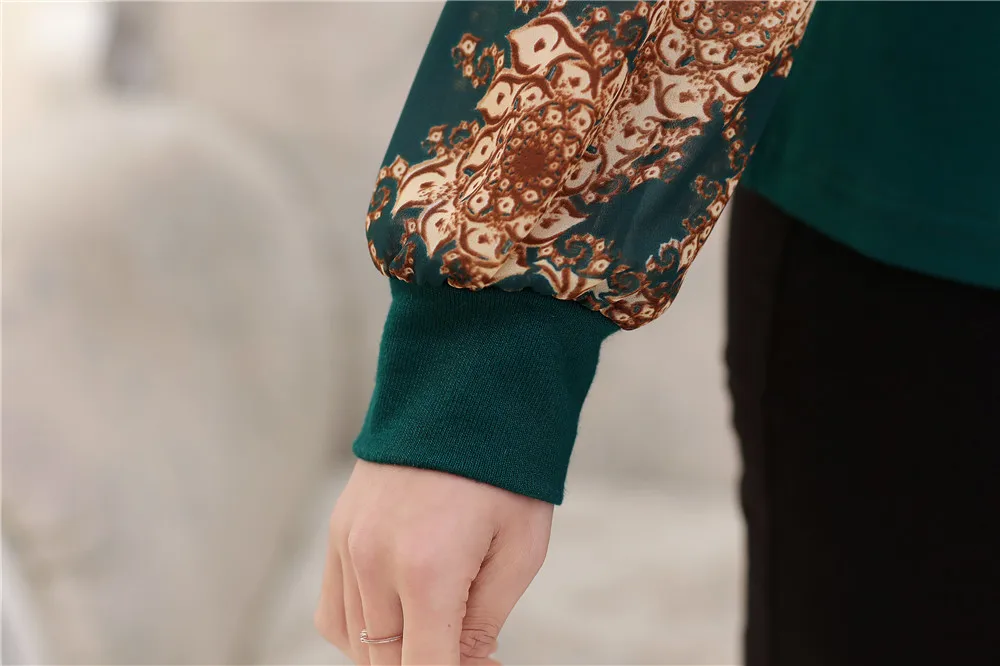 

2020 Spring Middle-Aged Womens Top Chiffon Print Long Sleeve Fashion Women T-Shirt Pullover Tops & Tees T716