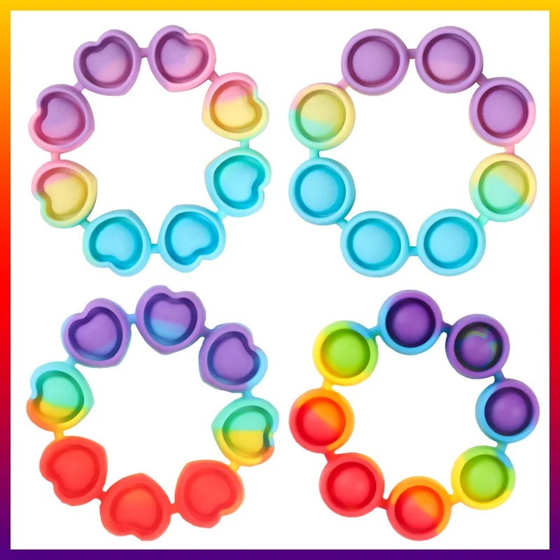 

New Rainbow Macarone Heart-shaped Bracelet Rat Killing Pioneer Silicone Bubble Bracelet Children's Puzzle Decompression Toy