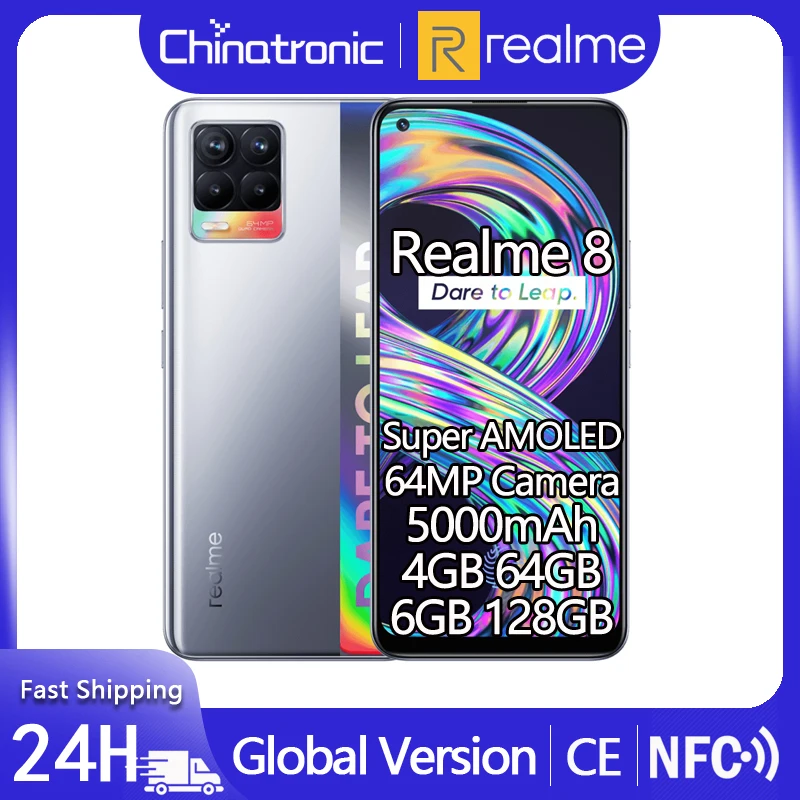 Глобальная версия realme 8 мобильный телефон 64 мегапиксельная четырехъядерная